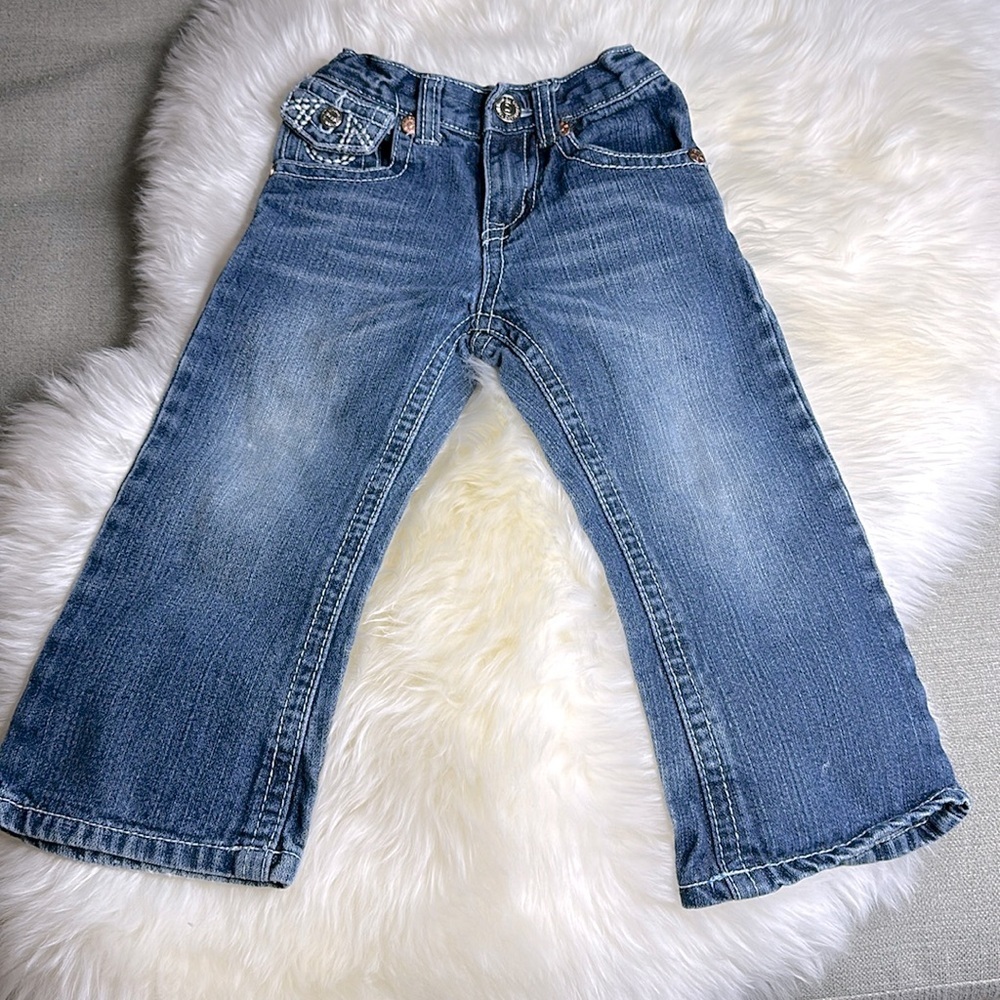 True Religion Jeans  Blue Adjustable denim jeans Size 3 thick white stitching